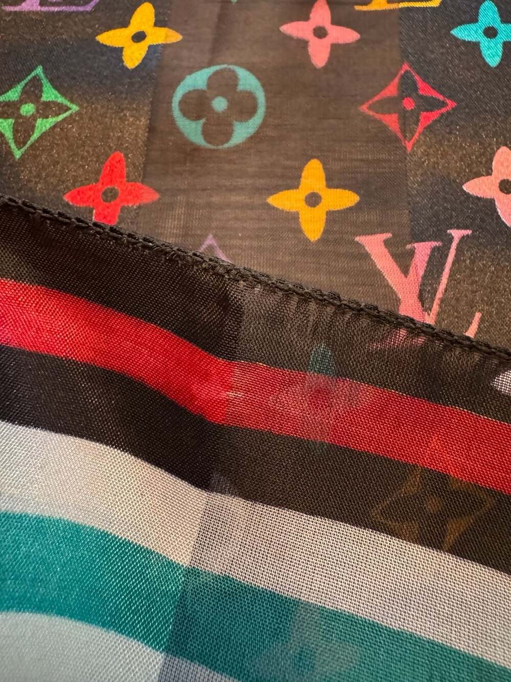 Designer Inspired Rainbow Monogram Fashion Scarf Y2k     Murakami multicolor - Picture 5 of 5